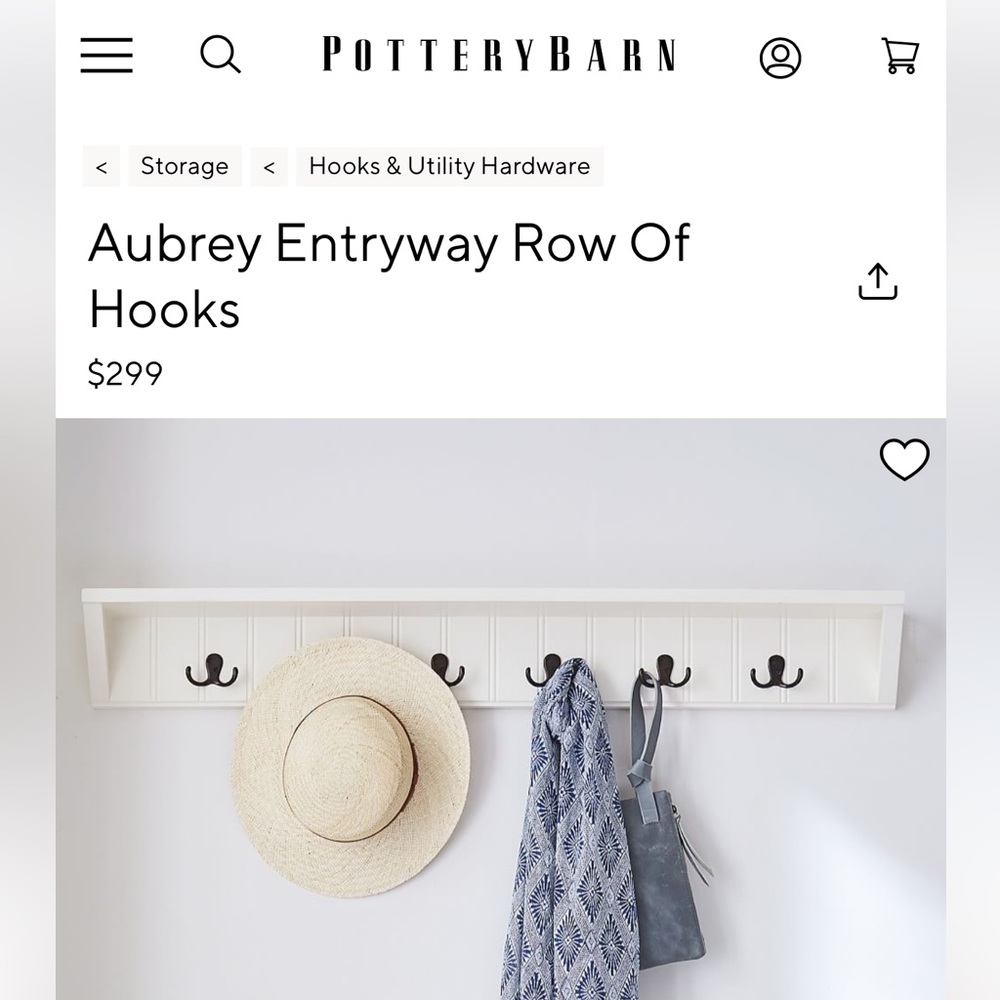 Pottery Barn White  wall Shelf 24 inch w/Picture Ledge. NWT